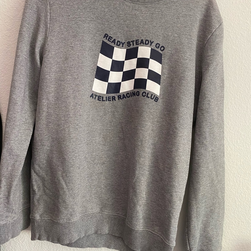 A.P.C. Gray Crewneck Sweater with Vintage Racing Emblem pigalle off white Prada